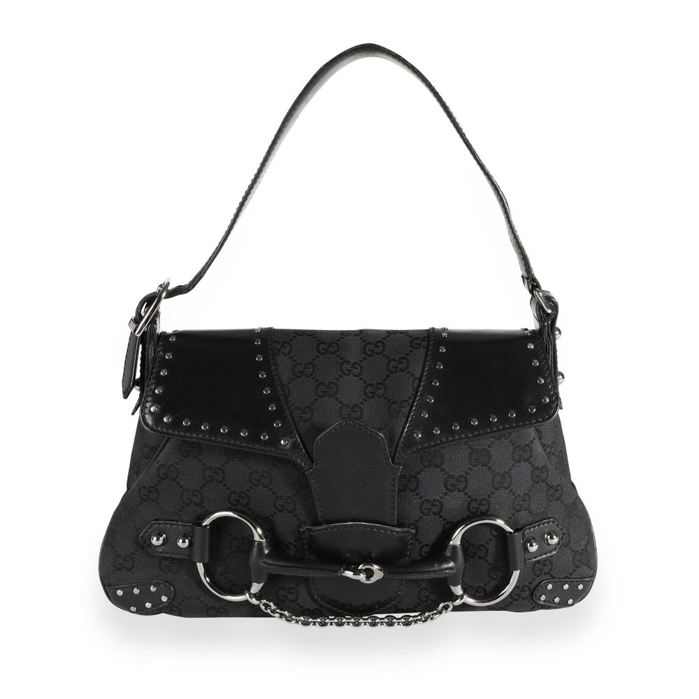 Gucci Black GG Canvas Horsebit Chain Shoulder Bag